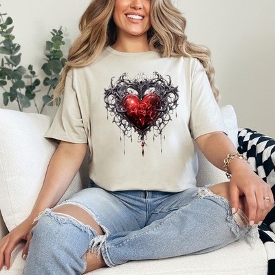Gothic Herz Rose Dornen Damen Ring-Spun T-Shirt Dark Romance Goth Geschenk für Sie