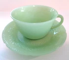 TERRIFIC VINTAGE ANCHOR HOCKING FIRE KING JADEITE CUP & SAUCER SET-ALICE PATTERN