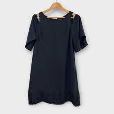 Adrianna Papell Women’s Size 4 Small Black Gauzy Crepe Cold Shoulder Shift Dress