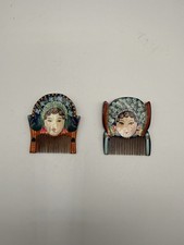 Vintage Chinese Hair Combs- Hand Painted Wood