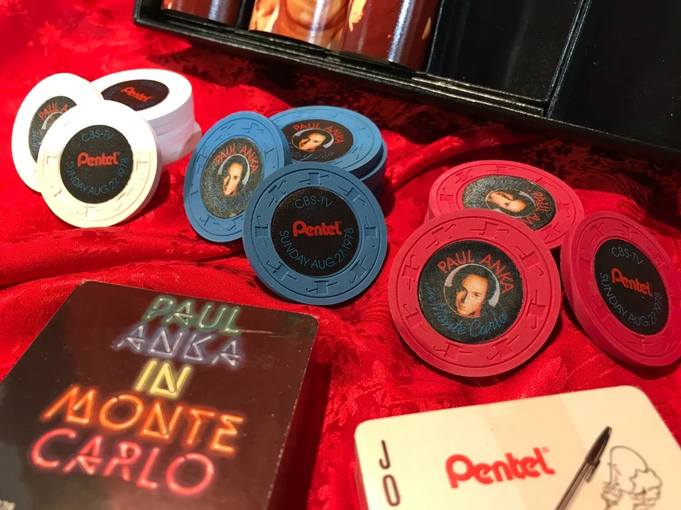 RARO Completo JUEGO PROMOCIONAL PAUL ANKA MONTE CARLO CBS-TV 1978 Casino Poker Fichas Foto 4 de 4