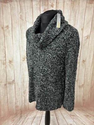 M&S Per Una Pullover schwarz grau gekochte Wolle XL Wasserfallausschnitt Made Italy - NEU