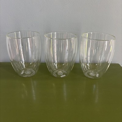 Set of 3 Bodum Pavina Clear Glass Double Wall 12 oz Insulated Stemless Tumblers