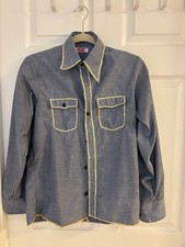 Rare Vintage 1970s Levi s Orange Tab Chambray Shirt w/Custom Butterfly Embro