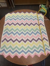45x49 Chevron Crochet Blanket Hand Made Baby Pastels Vintage Chair Throw White