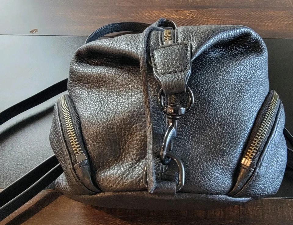 Rebecca Minkoff Julian Backpack Black Soft Pebbled Leather Clip Bag Purse Tote - Image 2 of 4