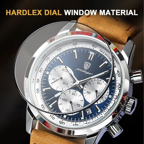 Luxury Mens Leather Watch Waterproof Luminous Date Chronograph Quartz Wristwatch - Picture 10 of 16