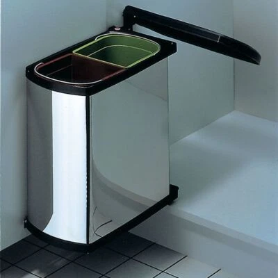 Hailo Duo 2fach Müll Eimer Abfall Sammler Küche Büro Weiß Schwarz Silber - Bild 1 von 4
