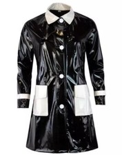 Women Trench Vinyl Shiny Gothic Coat Pvc Emo Top Quality Faux Leather Black Coat