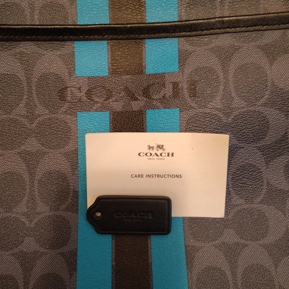 Bolso Bandolera Coach Signature Universitario de Cuero Azul a Rayas Foto 3 de 4