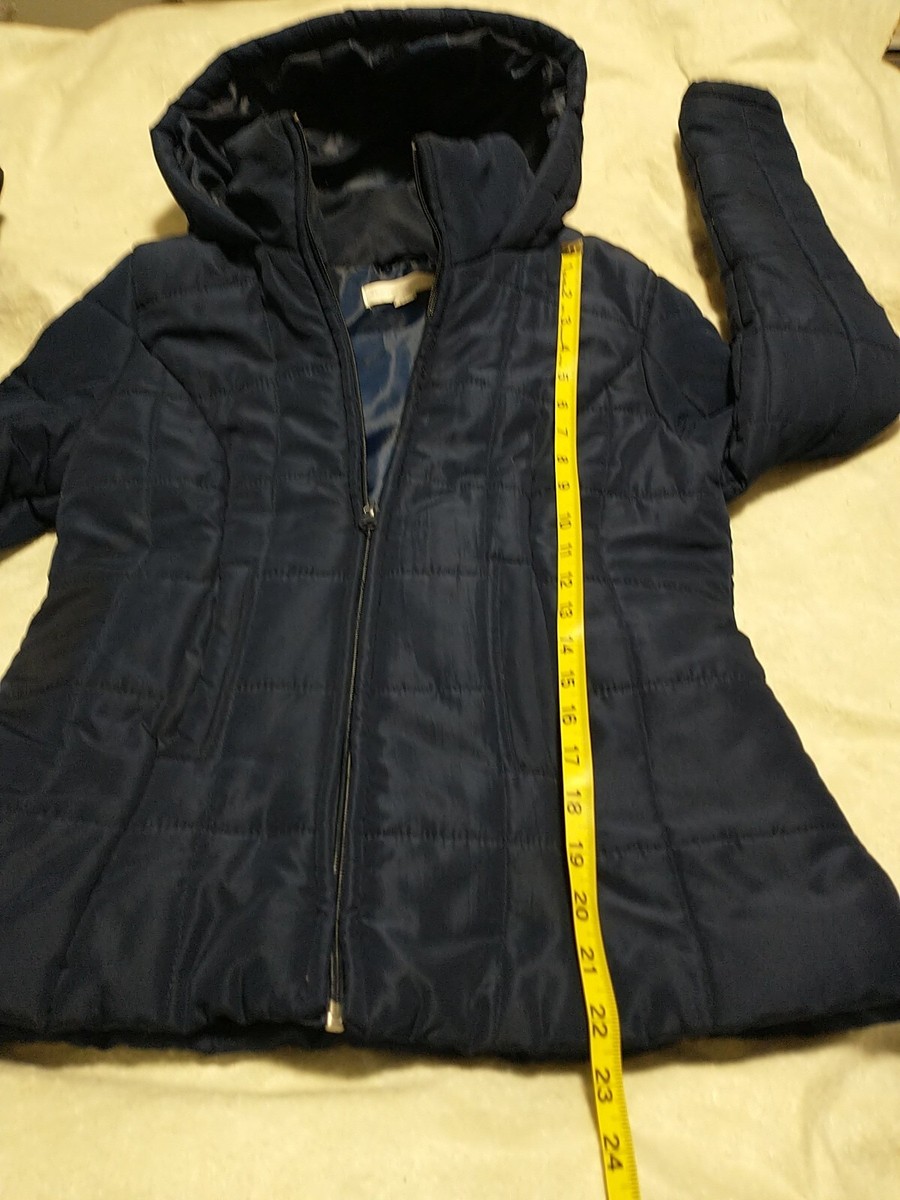 New York Company Coat M Dark Blue Hooded See Measurements