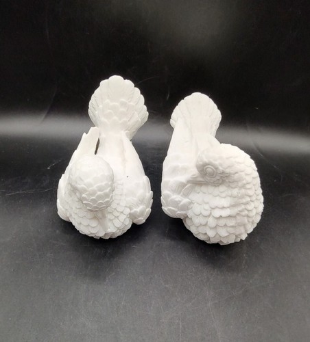 Vtg A. Santini Pair Of White Carved Alabaster Stone Dove Figurines