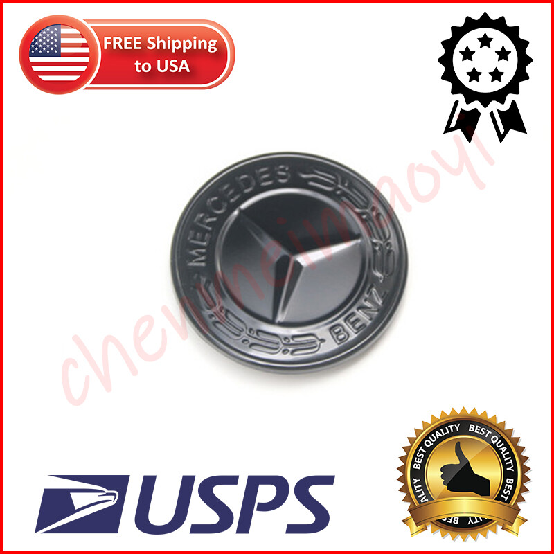 57MM NEW Glossy Black MERCEDES-BENZ WREATH FLAT BONNET BADGE EMBLEM A0008171701