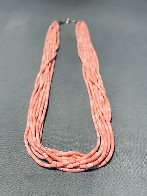 DROPDEAD FAB!! NAVAJO PINK CORAL STERLING SILVER NECKLACE