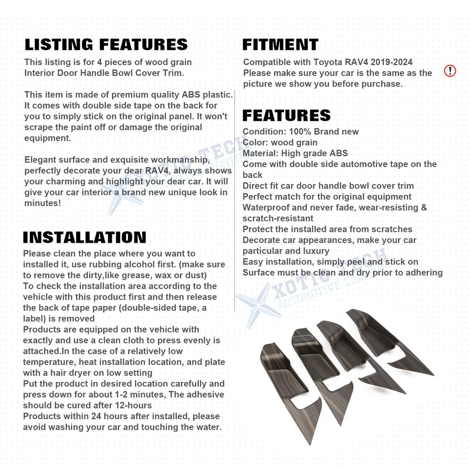 Para Toyota RAV4 2019-2025 maçaneta interna acabamento cercado estilo madeira preta - Imagem 2 de 4