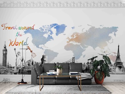 3D Hand Drawn Blue World Map Wall Murals Wallpaper Murals Wall Sticker 133