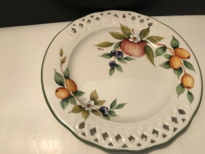 Brunelli TIFFANY Round Serving Platter Plate Flowers & Fruit Lattice ITALY 10 
