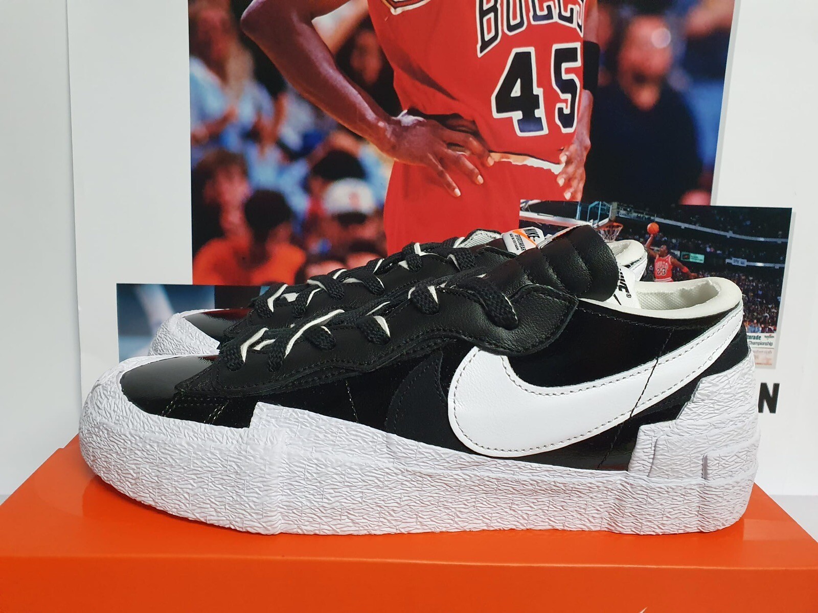 SACAI X NIKE Nike Blazer Low x Sacai Nero Pelle Verniciata Uomo UK 9 EUR 44 (DM6443 001)