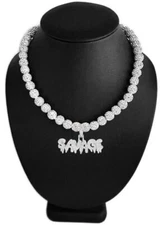 Iced Crystal Rhinestone Pollyanna Bling Disco Ball Bead Baseball Necklace SAVAGE