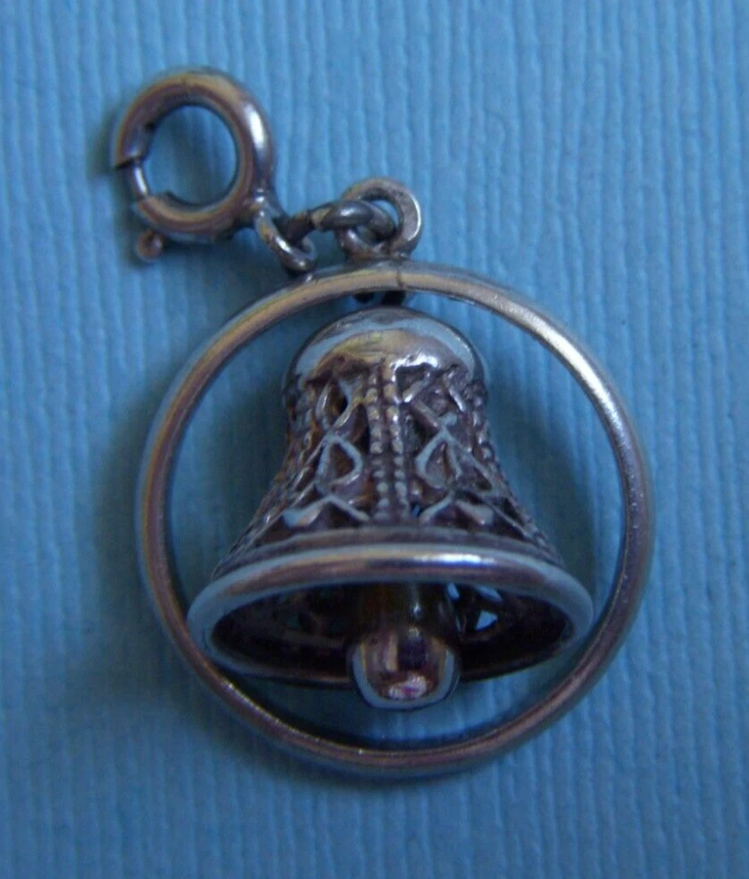Vintage movable bell with clapper inside ring sterling charm eBay