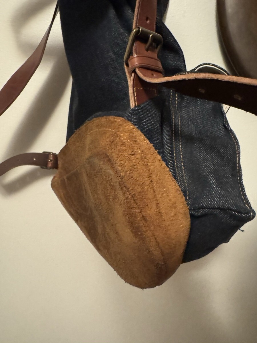 RRL SELVEDGE DENIM RUCKSACK BACKPACK ROUGH OUT SUEDE LEATHER CINCH