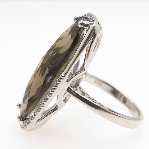 925 Sterling Silver Real Smoky Quartz & White Topaz Ring Size 7 - Picture 6 of 8