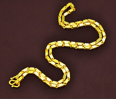 Thai Gold Necklace Shiny Bar Link Chain 24K Yellow Gold Plated DDP included 