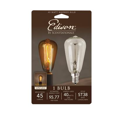40w Bulb for Edison Wax Warmer Single Unit - 40 Watt Light Candelabra E12 Bas...