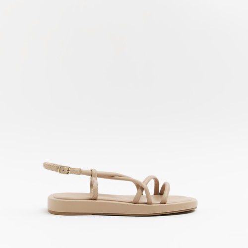 River Island Womens Sandals Beige Tubular Strappy Buckle Fastening Flat  Shoes | eBay