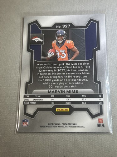 2023 Panini Prizm Football Marvin Mims Rookie Base #327 Denver Broncos RC - Picture 2 of 2