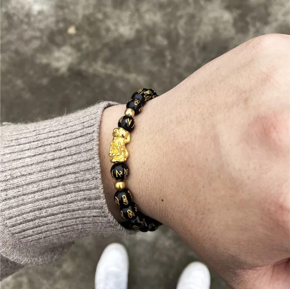 Pulsera Feng Shui Cuentas Obsidiana Negra Atraer Riqueza Buena Suerte Foto 2 de 3