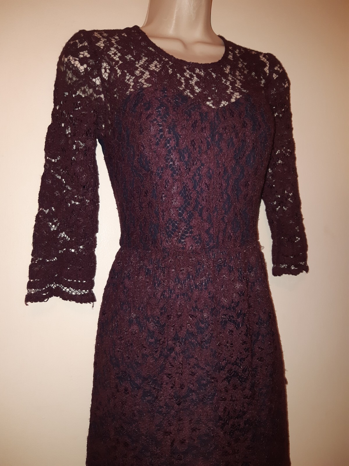 WHISTLES Gothic Lace Fit & Flare Burgundy Wine Red Party Dress UK 8 EU