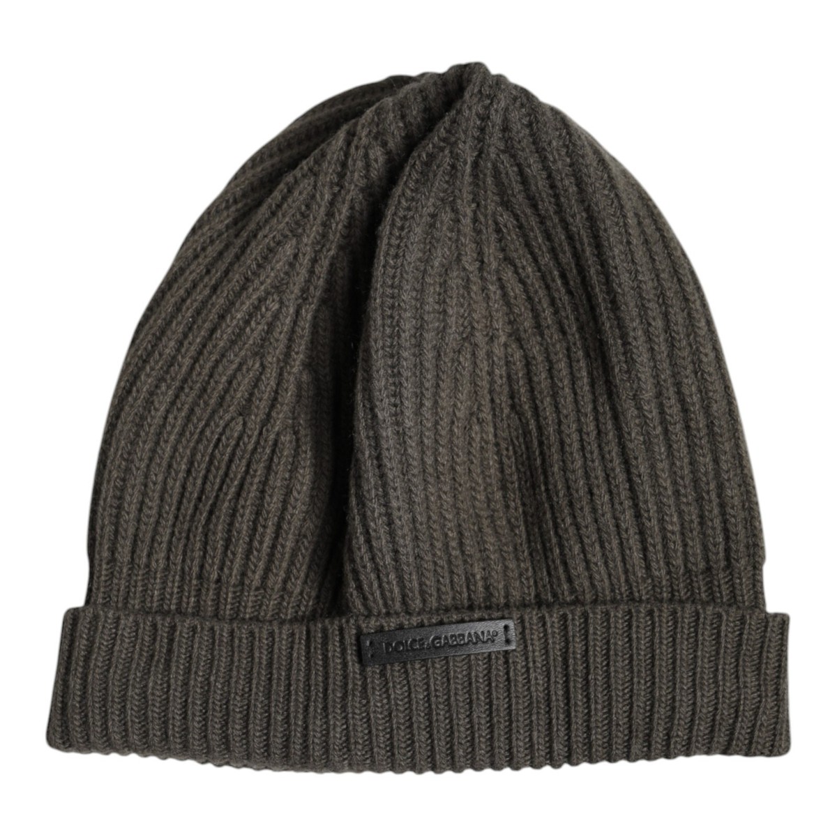 DOLCE & GABBANA Hat Green Wool DG Plaque Knitted Winter Beanie One 