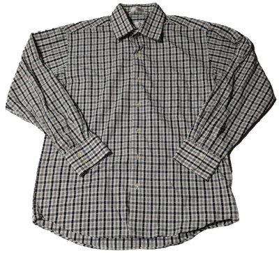 LINEA DOME CHEMISE Men Medium 15-15.5 Black White Plaid Textured Cotton Shirt