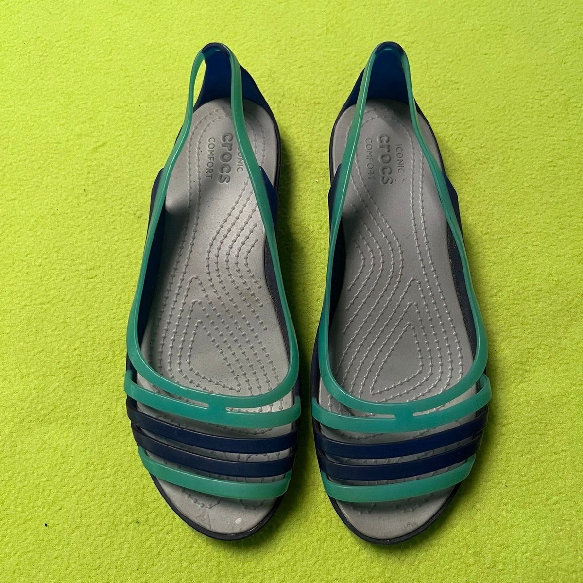 Crocs Isabella Huarache Blue Turquoise Flat Sandals Womens Size Strappy