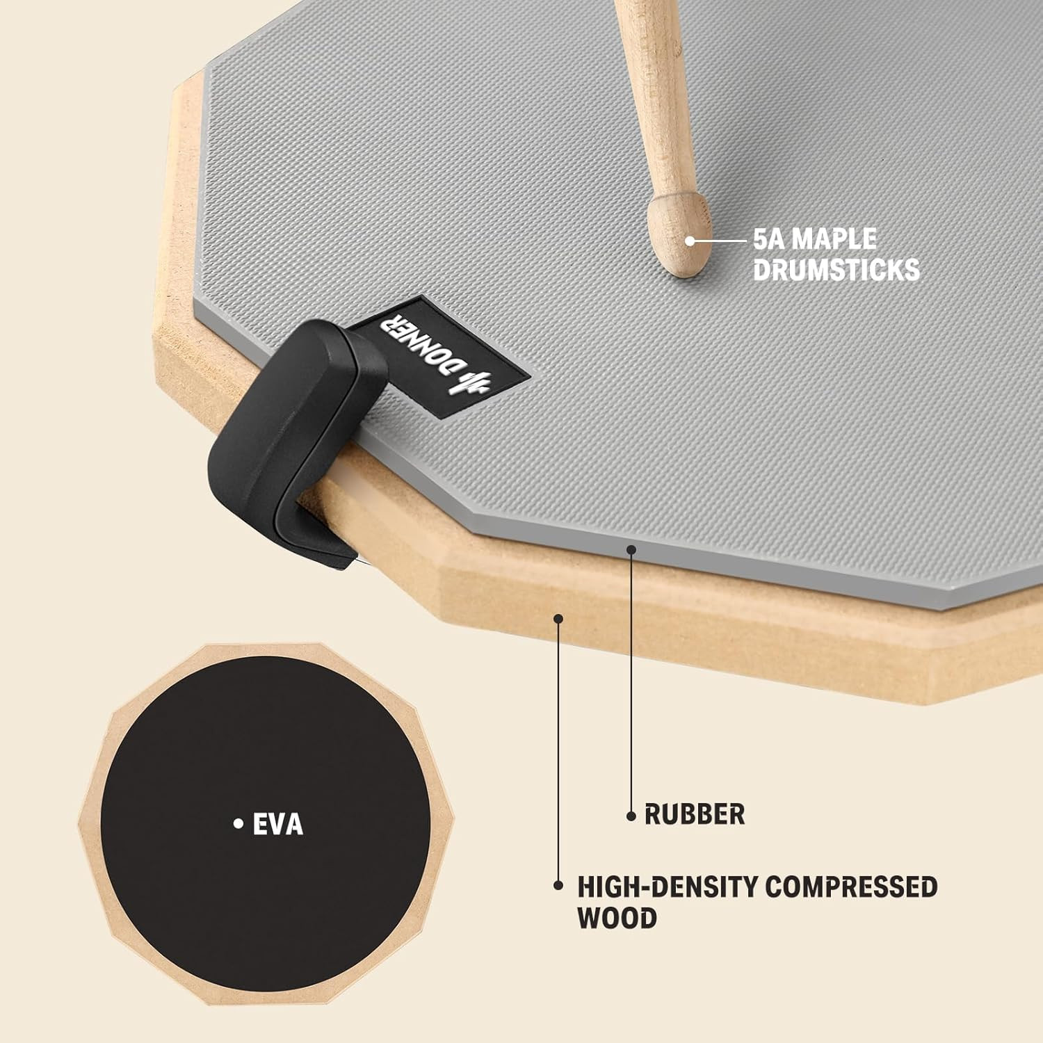 Snare Drum Stand Set with Drum Practice Pad, 12'' Double-Sided Silent Drum Pad S