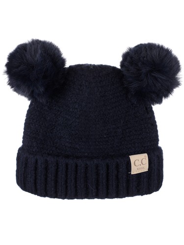 C.C Kids' Cable Knit Soft Single or Double Pom Fuzzy Lined Cuff CC Beanie - Picture 36 of 87