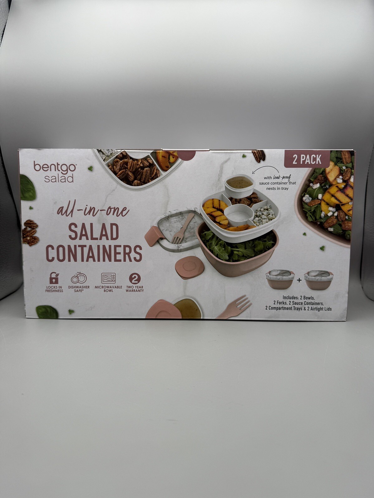 Bentgo Salad Bento Lunch Box, 2-Pack (Blush Marble) Microwav