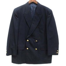 Navy Wool Blazer, Gold Buttons, Peak Lapel, Double-Breasted, Men  s AB5 73cm 