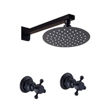 ??Wall Mount 8" Black Rain Shower Head 2 Handles Cold & Hot Faucet Mixer Tap Set