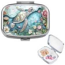 Sea Turtle Shaped Pill Box, Mini Medication Case With 2 Compartments Travel Size