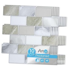 Peel and Stick Wall Tiles   12"x12" Thickened Design Backsplash, Beige  White