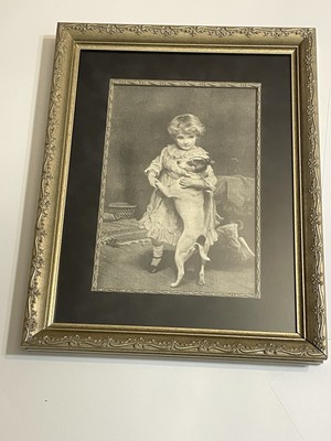 Vtg Lithograph Print Young Girl Jack Russell Terrier Prof. Framed Dbl Matted