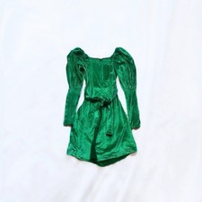 Asos Green Velvet Puff Long Sleeve Square Neck Dress Size 0 Holiday Short