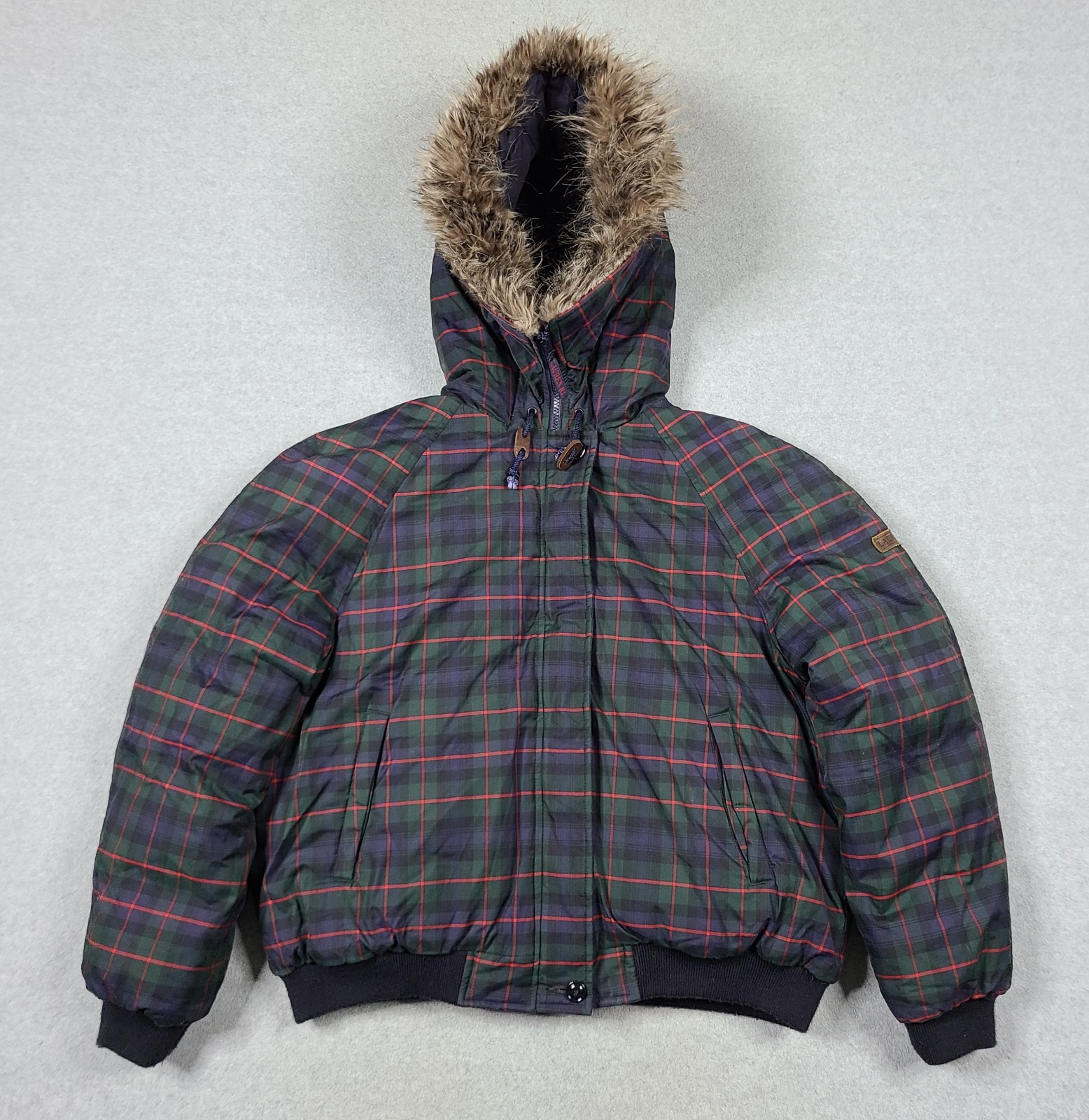 Chaqueta acolchada Lauren Ralph Lauren LRL para mujer M tartán piel a cuadros capucha bombardero