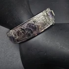 Floral Embossed Silver Tone Hinged Bangle Bracelet Vintage Costume Jewelry