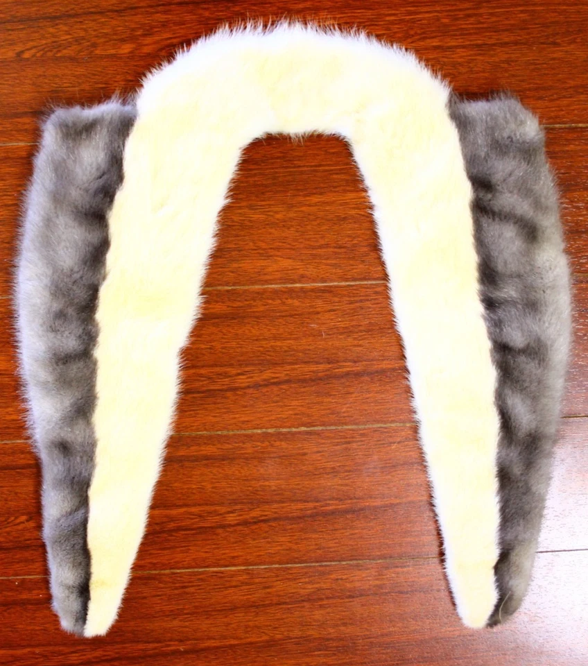 Vintage IVORY CREAM and Grey REAL MINK Detachable Fur Collar Scarf Stole Wrap - Image 4 of 4