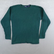 VTG Polo Ralph Lauren Sweater Large Gree Ribbed Top Green Long Sleeves