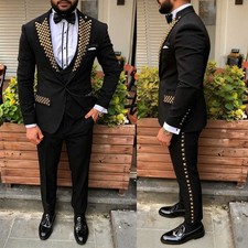 Men Suits Rhinestone Crystal Peak Lapel Single Breasted Wedding Cocktail Party