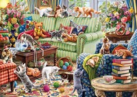 Puzzle (1500 T.) Verspielte KäTzchen Im Wohnzimmer (Perre) Neu/Ovp
